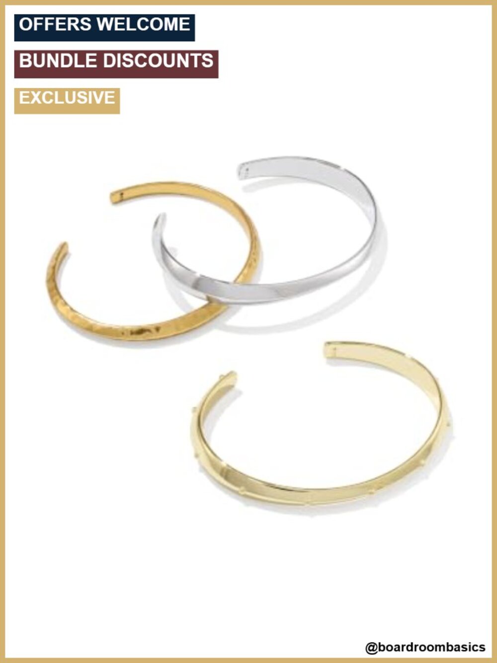 Kendra Scott Oakland Set of 3 Cuff Bracelets Hammered High-Polish Stackable